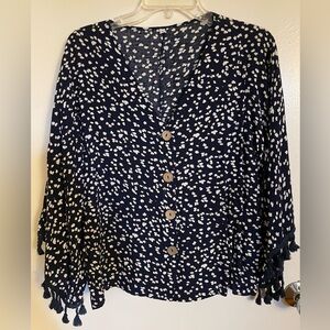 Navy Blue Batwing Sleeve Blouse